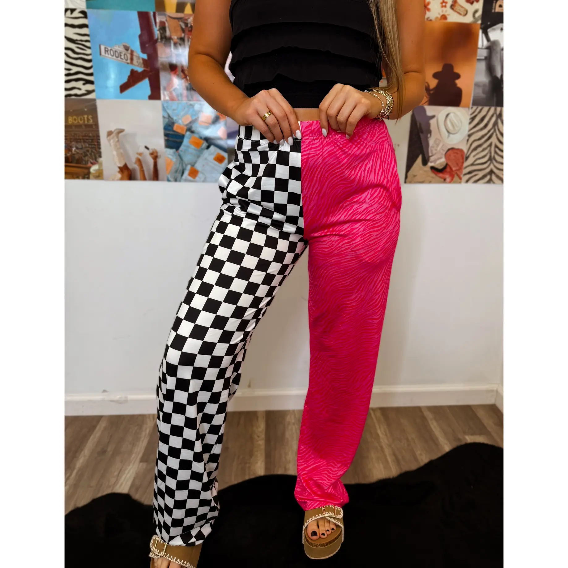 Double Trouble Pink Zebra Checkered Pants