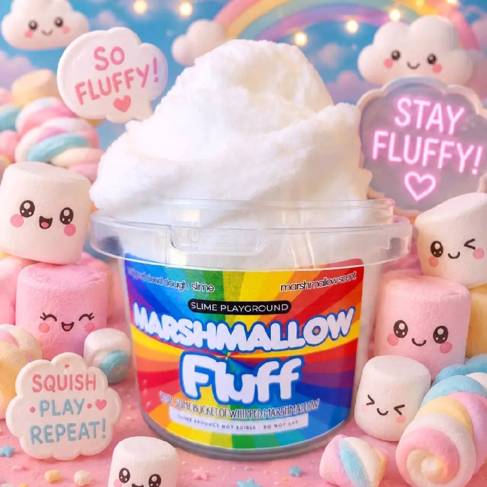 Marshmallow Slime - 16 oz Bucket + Surprise Squishy - Non-Sticky - Sensory