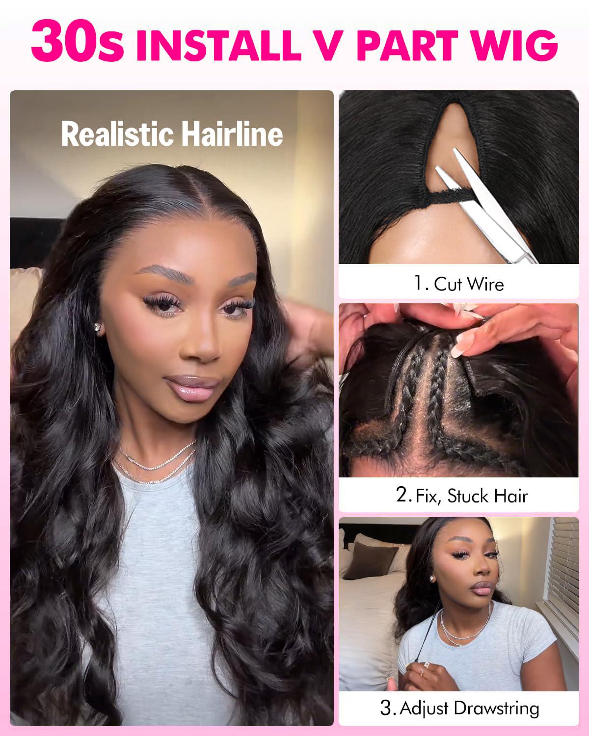 Tahikie 250% Density V Part Yaki Loose Body Wave Wigs No Leave Out Real Human Hair For Women Wear&Go Upgrade U Part Wig Natural Black Brazilian Hair #TikTokShopHolidayHaul