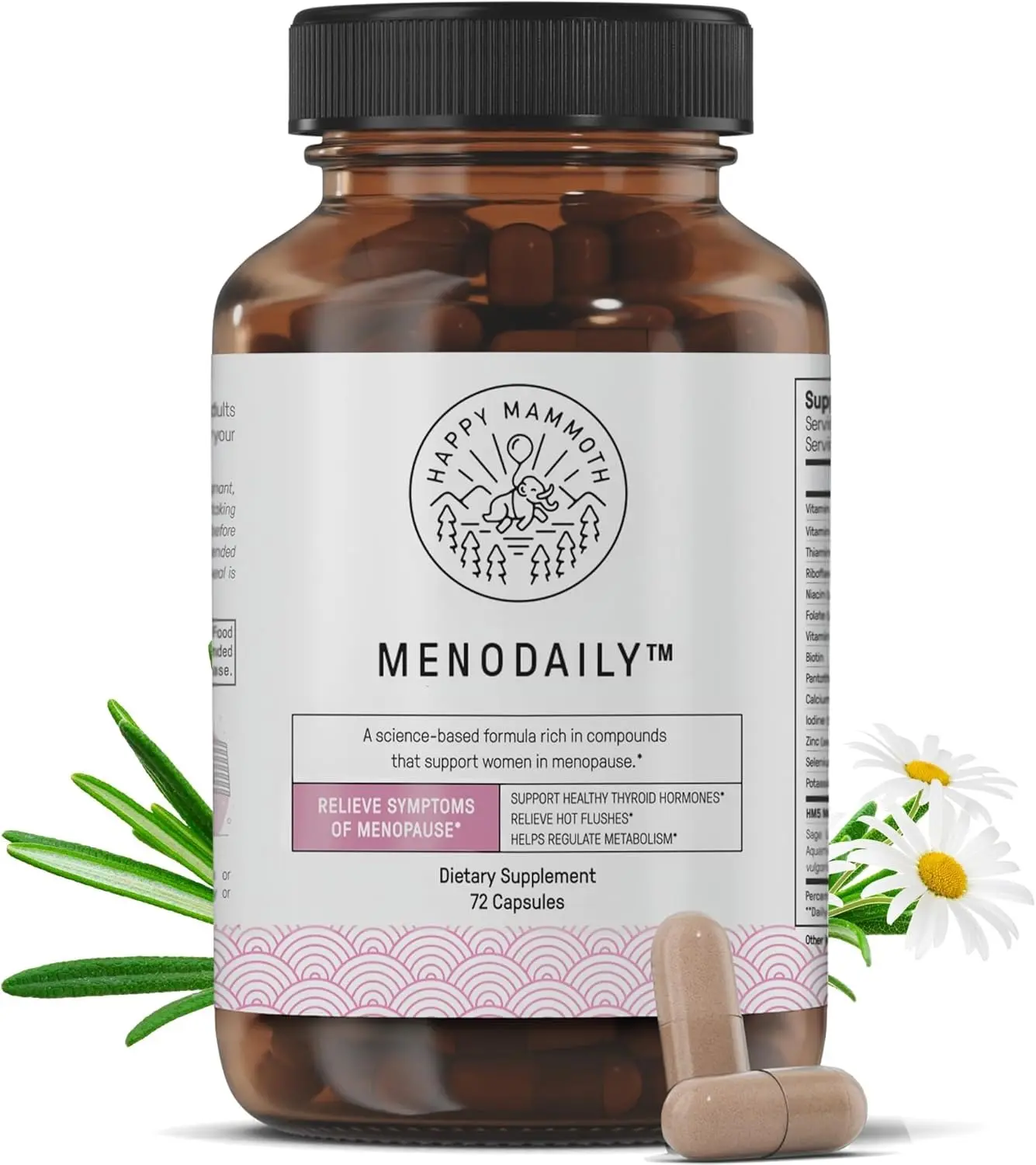 Happy Mammoth MenoDaily Menopause Vitamins & Supplements for Women 72 Capsules for Healthy Skin Hair Nails & Hormonal Support