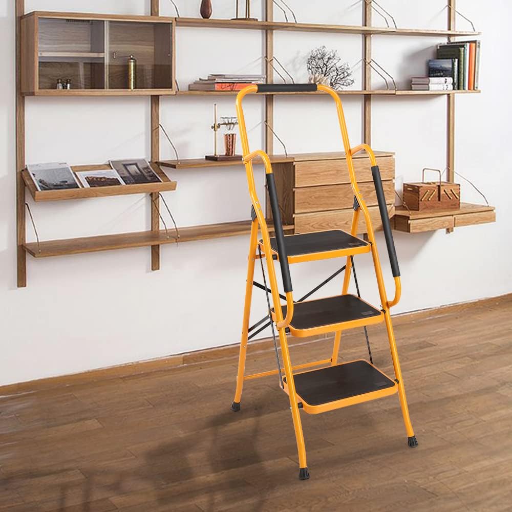 Karlhome 3-Step Staircase with Handrail 300-Pound Folding Step Stool Large Footboard Area Non-Slip Side Handrails for Home Office Karlhome 3-Step Staircase with Handrail 300-Pound Folding Step Stool Large Footboard Area Non-Slip Side Handrails for Home Office