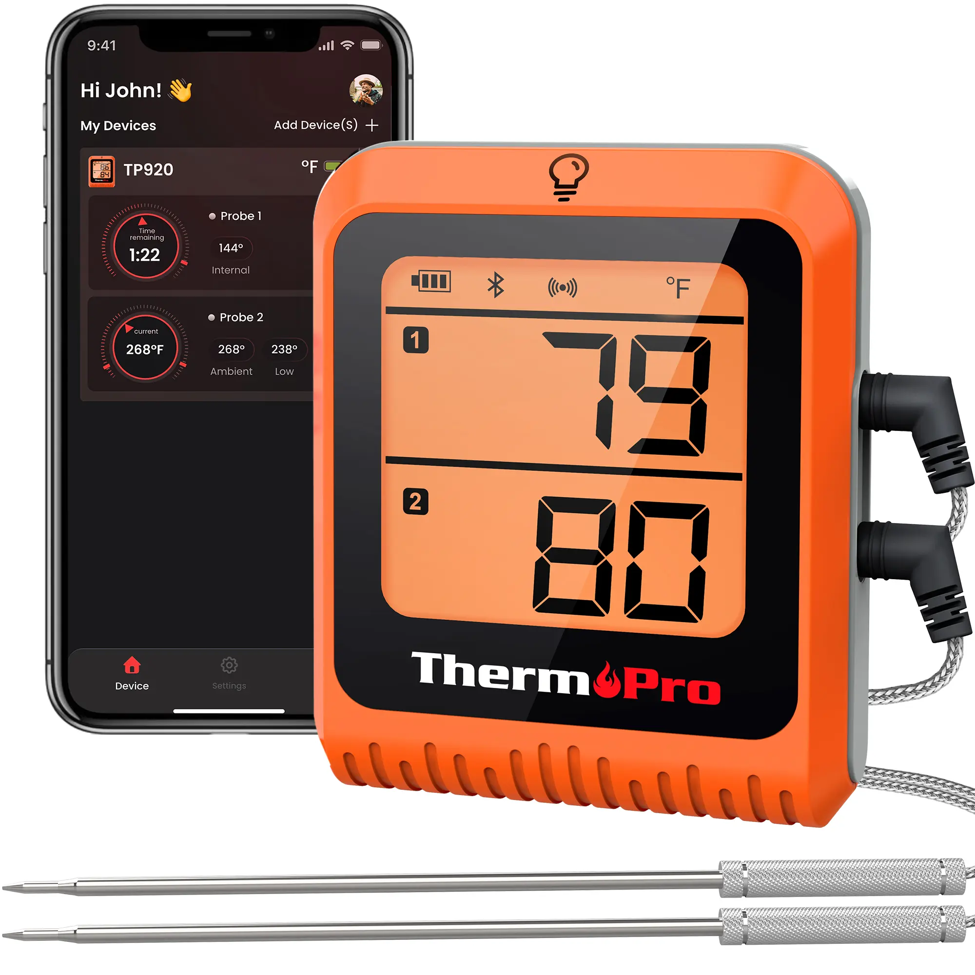 ThermoPro TP920 Wireless Meat Thermometer - 2 Probes, 650ft Range, Designed for modern kitchens and outdoor grills,A great choice for home chefs, multitaskers, food-safety-conscious households (TP920),home essentials