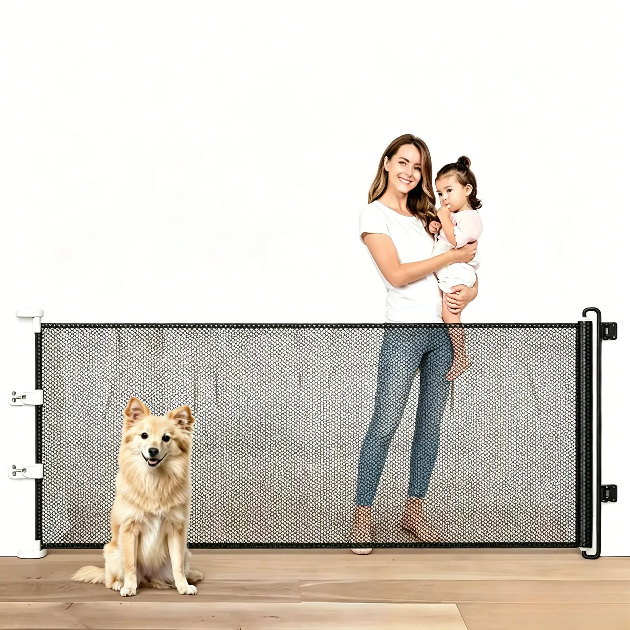 Extra Wide PVC Retractable Pet Barrier Gate - Jump-Resistant, No-Drill Partition, Anti-Escape Isolation Screen for Multi-Pet Households, Stair Hall & Front Door Safety Solution