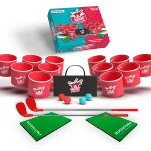 PopPong Golf Game - Portable Golf Chipping Pong & Party Game Set. Outdoor Tailgate, Beach & Backyard Game for All Skill Levels. 12 Buckets, 2 Turf Mats, 2 Collapsible Clubs, 4 Balls, Carry Bag Included