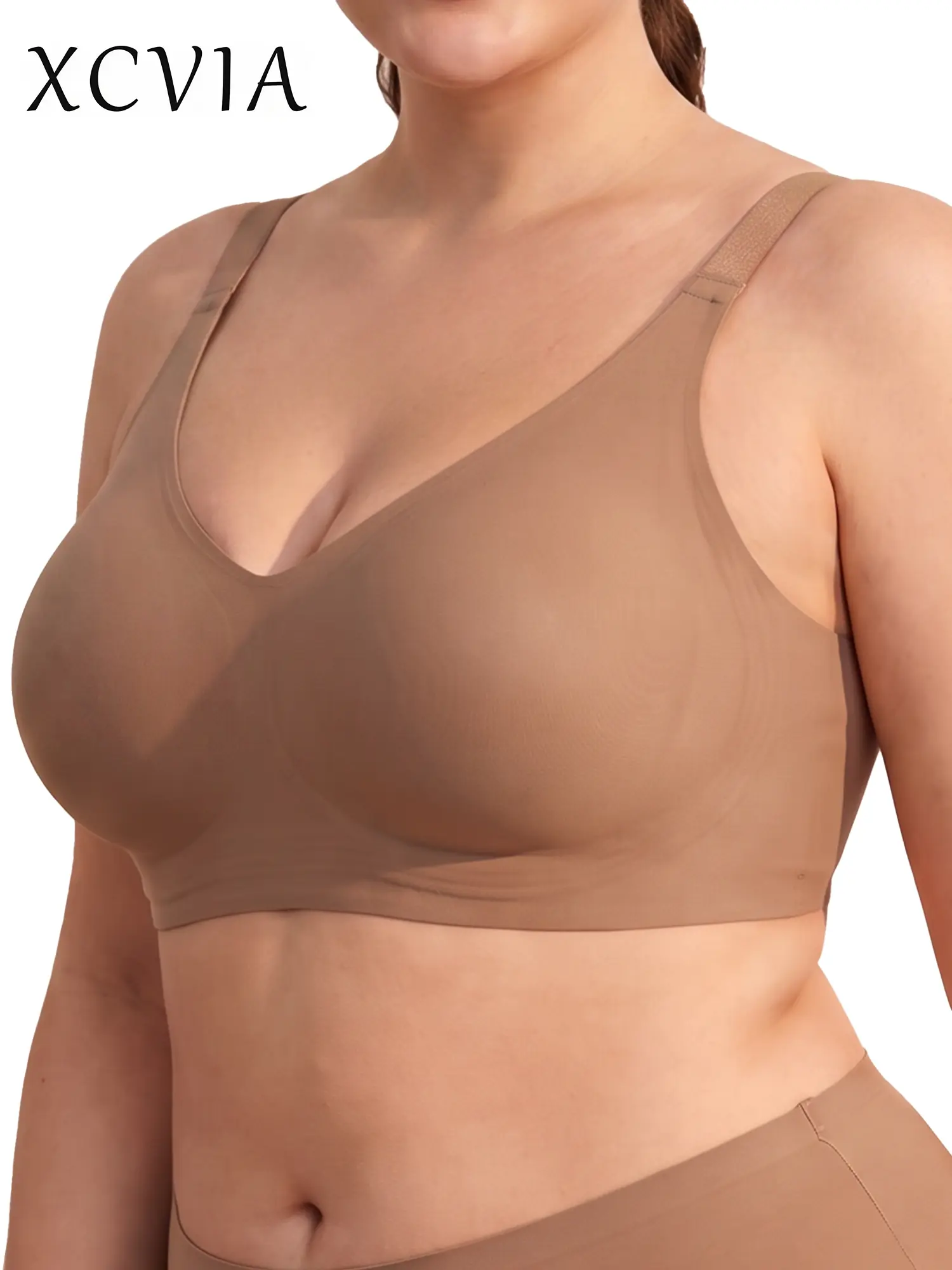 XCVIA Plus Size Jelly Wireless Bra L-6XL, Full Coverage No Underwire Support Bra for Large Bust Women, Soft Lift Side Smoothing Bra, Wide Strap Comfort Bra, Stay-in-Place Cups, Everyday T-Shirt Bra Womenswear Basic