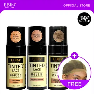 EBIN Tinted Lace Mousse Bundle (Light Warm Brown, Medium Brown, Medium Dark Brown) with FREE Wig Cap | Natural Tone Match, Seamless Lace Melt
