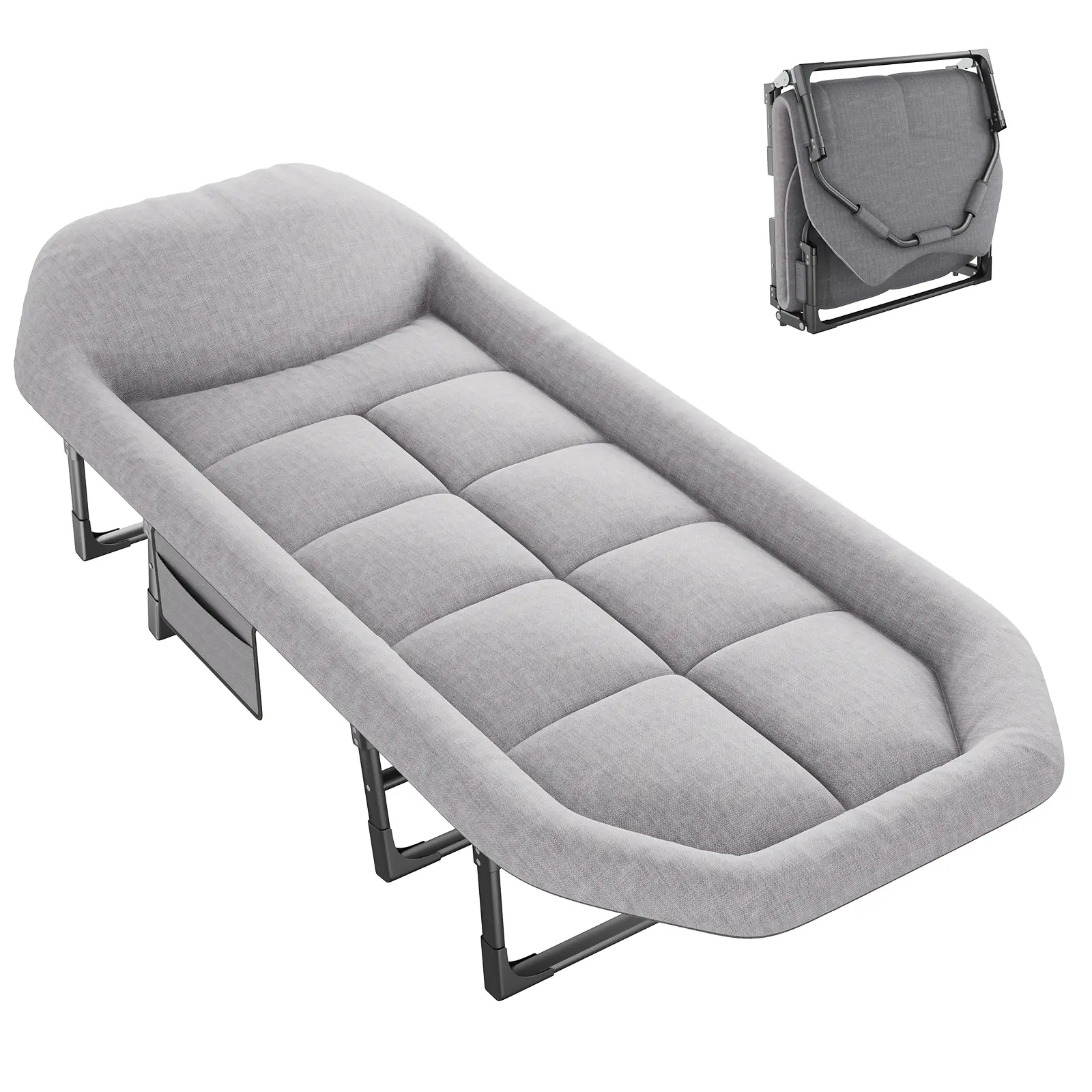 Camping Cot for Adults, 6 Angle Adjustable Folding Camping Bed with Mattress, Foldable Camping Bed for Camp, Office, Outdoor, Lightweight Camping Cot Supports 450 lbs
