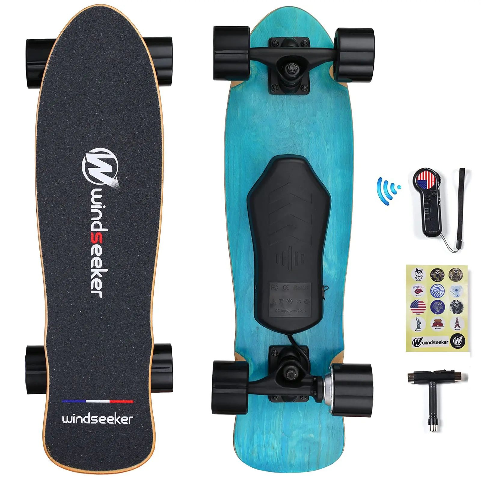 Windseeker Electric Skateboard Mini Cruiser Shortboard with Skateboard Trucks, 26-in Land Surfer, 350W Brushless Motor, 12.5 mph Top Speed, 155 lbs Max Load, IP5 Waterproof, UL Certified, Kids & Teens Gift Rubber Wheels Rotating Wheels Silent Wheels