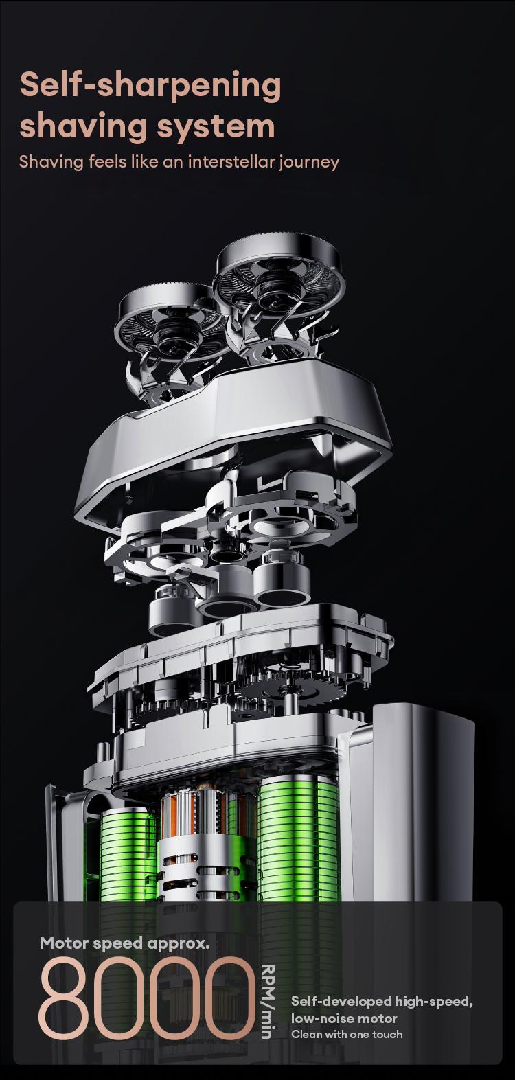 Skyworth XJ32 Dual Ring Shaver, with dual ring floating blade design, high-speed rotating blade, equipped with side wing nose hair trimmer, full body IPX7 waterproof, Long lasting battery life,suitable for short hard beards and delicate men