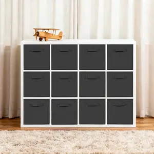 12-Pack Black Collapsible Fabric Storage Cubes with Handles, 11 Inch Foldable Organizer Bins for Shelves, Closet, Nursery & Home Decor