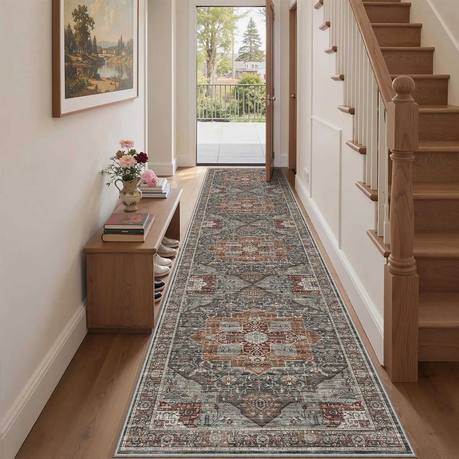 ComiComi Washable Runner Rug 2.6x10 Runners for Hallways, Ultra-Thin Carpet Runners for Entryway Anti Slip Backing Runner Rugs for Kitchen Laundry Room Indoor Hallway (Grey/Brown/Tan),back to school,dorm essentials,home decor,home essentials