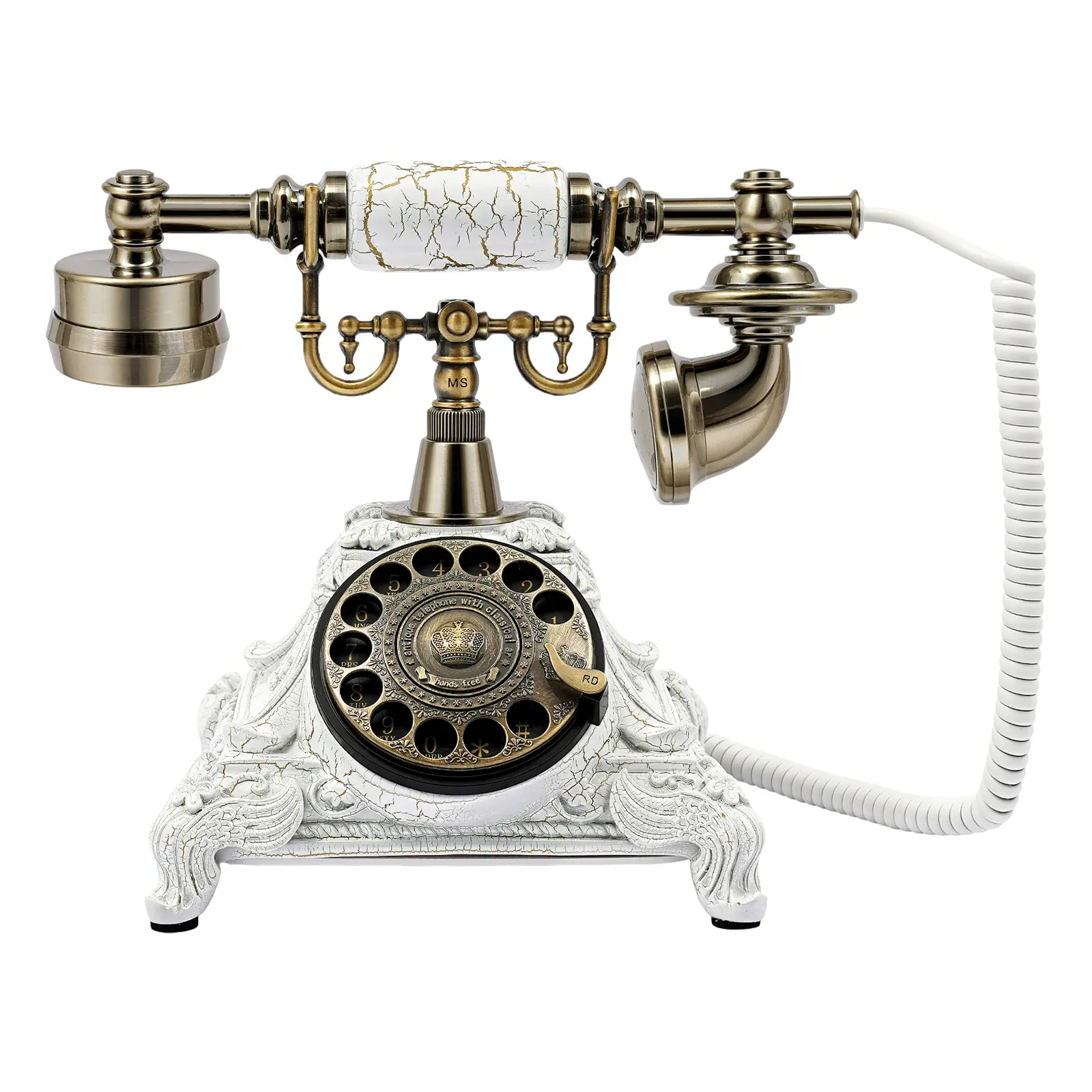 Vintage White Resin-Zinc Alloy European Nostalgic Rotary Dial Corded Landline Telephone with Rotatable Dial, Redial Button, Speakerphone, Standard RJ11, 18×22cm Size for Home, Office Use, Decorative for Bar (Home Supplies, Wedding Supplies)