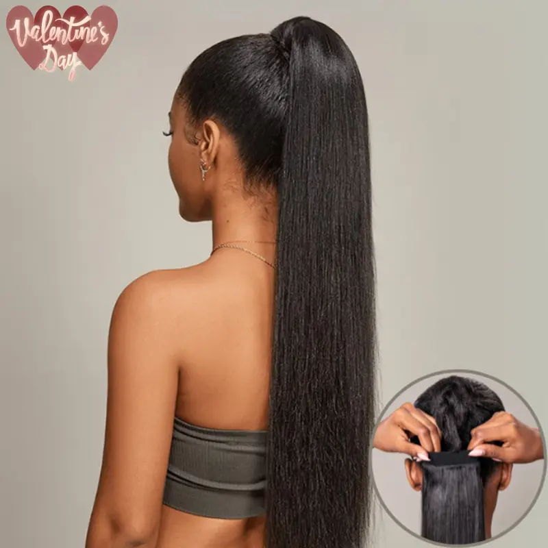 Frodio 100% Human Hair Natural Black Yaki Ponytail Hairstyle Extension Ponytail Wig Wrap Around Ponytail - Nia #summervibes
