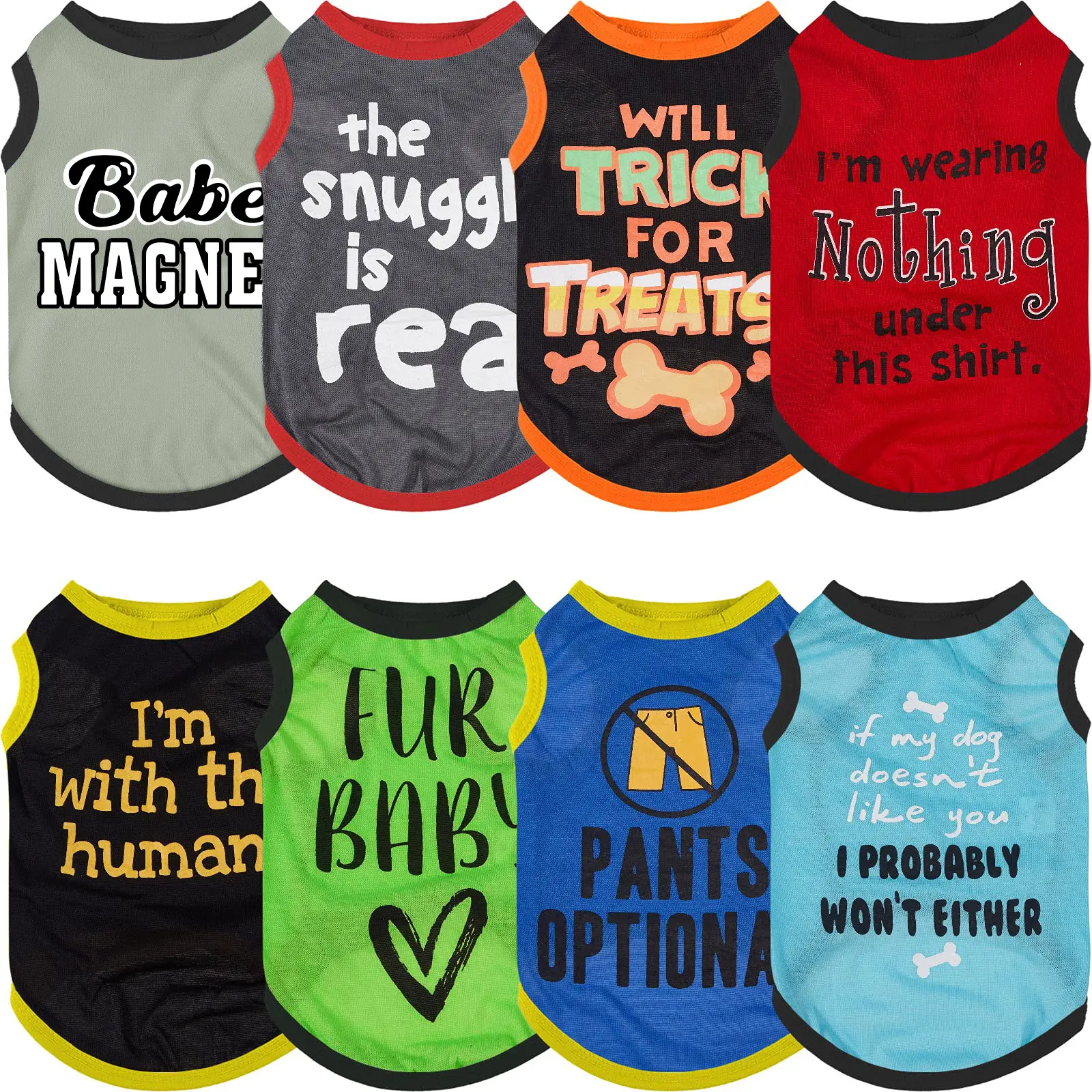 Dog Clothes, Husky Clothes with Funny Letters, 8 Counts/set Summer Pet T Shirts, Breathable Dog Outfit, Soft Dog Sweatshirt for Puppy, Kitten, Pet Dogs Cats