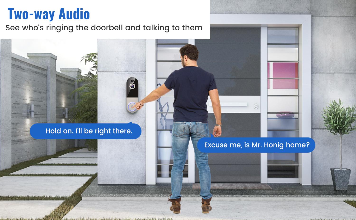 Doorbell Camera Wireless, Smart WiFi Video Doorbell, 1080P, Video Doorbell Camera with 2 Way Audio, AI Human Detection, Night Vision, Cloud Storage, Battery Powered, Easy Installation, 2.4G WiFi Only