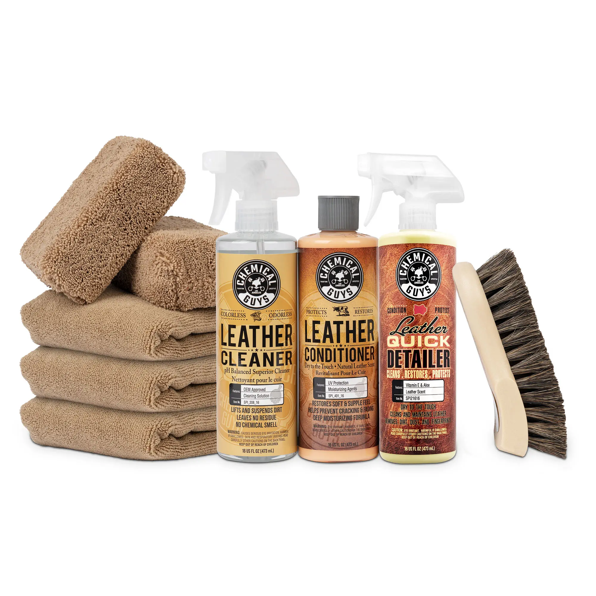 Chemical Guys Complete Leather Care Detailing Set - Automotive Interior Care Kit with Dashboard Leather Cleaner, Microfiber Cloth, Professional Detailing Supplies, Car Tools, Car Detailing Products, Interior Detailing Kit