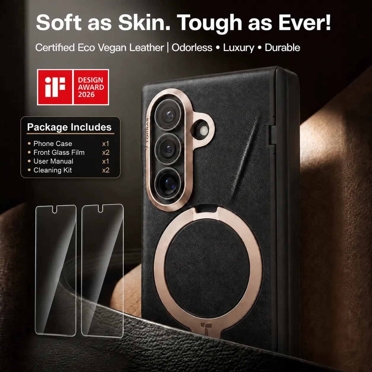 TORRAS Vegskin for Samsung Fold 8 with 360° Ring Stand &Free 2 phone screen films& Protection 4-Meter Anti-Fall Shockproof Cover&Phonecase&Magesafe