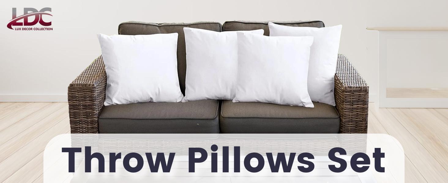 Lux Decor 4 Pack Throw Pillow Inserts – Soft Fluffy Square Cushion Fillers, Lightweight 100% Polyester Down Alternative Decorative Pillows for Couch, Sofa, Bed & Living Room, Available in 6 Sizes