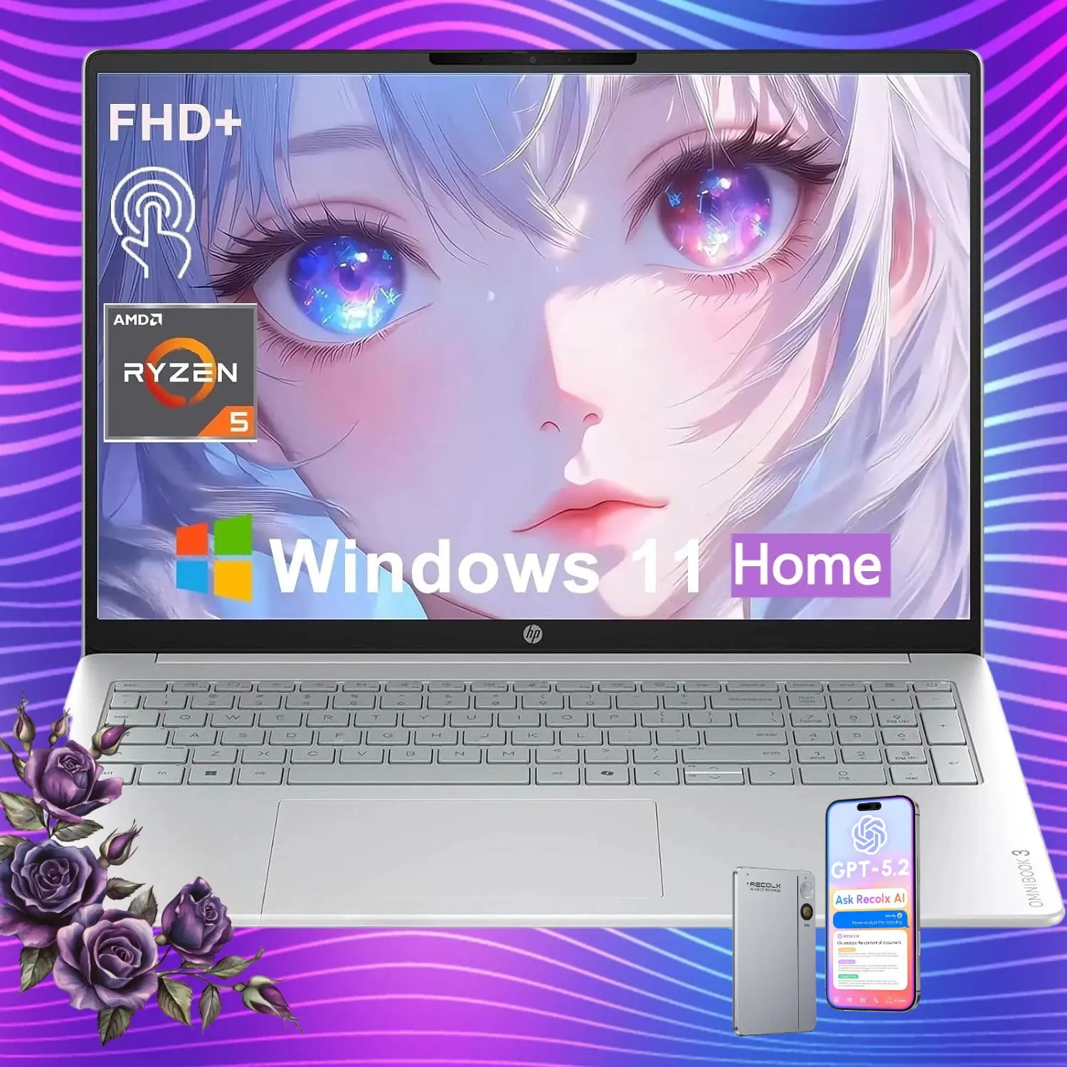HP OmniBook d1523 2026 Edition 2-in-1 Touchscreen Laptop, 16-in 2K IPS Screen, AMD Ryzen 5 40, Up to 8GB RAM, 512GB SSD, Radeon 610M Graphics, FHD Camera, Copilot AI, Windows 11 Home, for Business Users, Bundled Accessories (laptops)