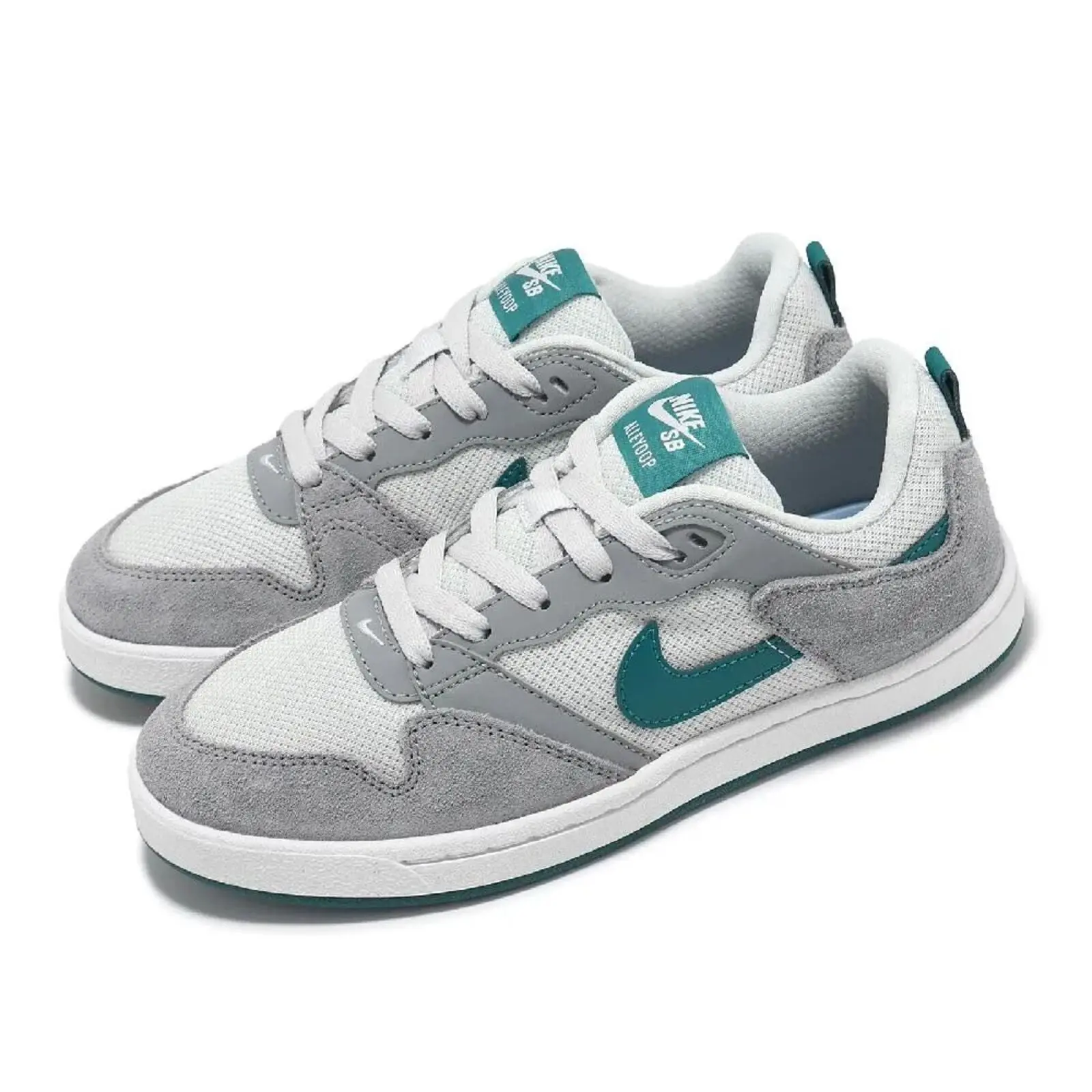 NIKE Boys' SB Alleyoop (GS) Suede & Mesh Sport Shoes - Performance Versatile Sneaker, Outdoor Running Shoes for Kids' Fashion Footwear (Particle Grey & Geode Teal), 10-14 Yrs, Shoes Outdoor