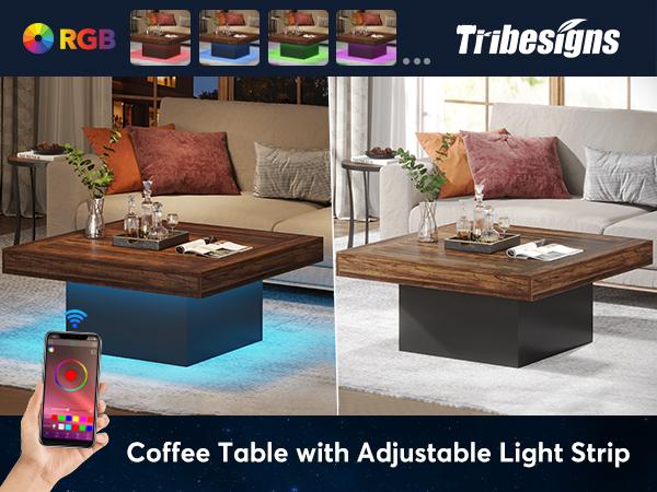 Tribesigns Square LED Coffee Table, Industrial Engineered Wood Coffee Table for Living Room Tribesigns Square LED Coffee Table, Industrial Engineered Wood Coffee Table for Living Room