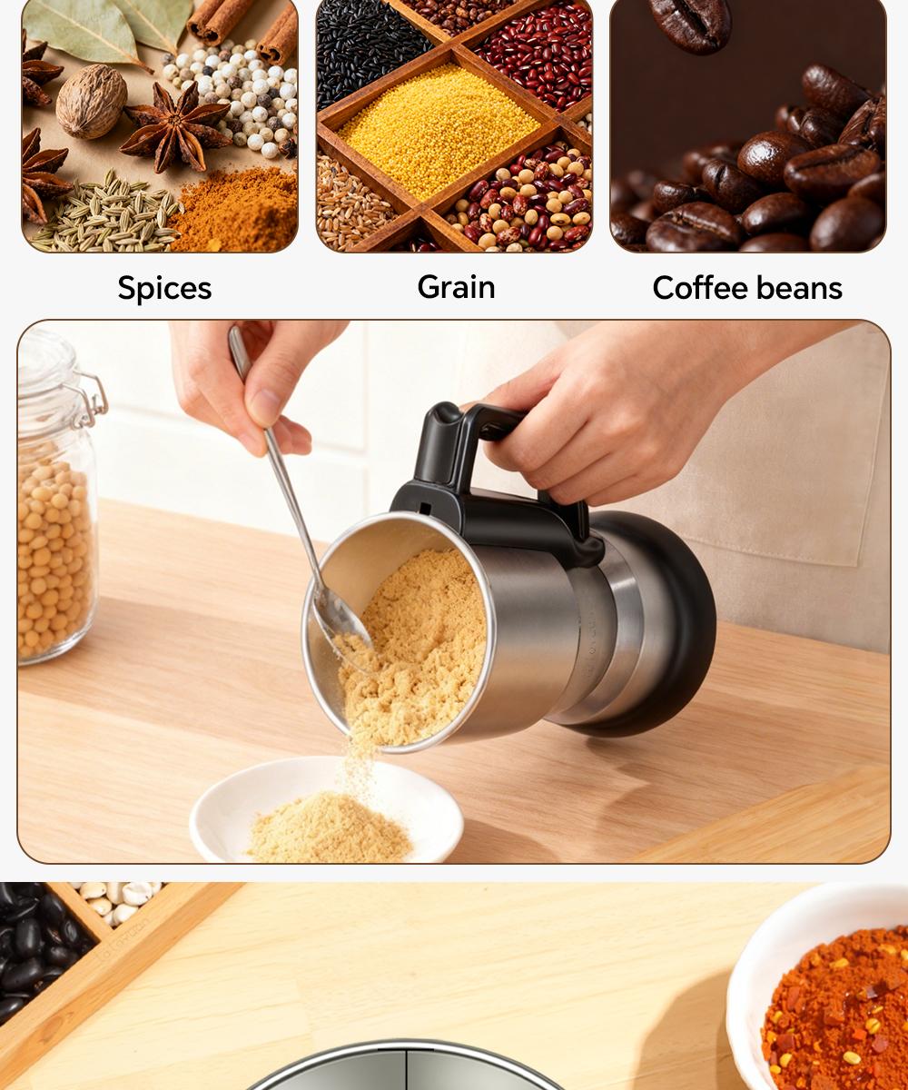 Electric Coffee Grinder Multifunctional Coffee Bean SpiceBeans Vanilla Stainless Steel Mixer 300W High PowerCrusher coffee grinder Electric Coffee Stainless SteelMeasuring Pitcher with Lid Espresso Distribution Tool withStand fast grind