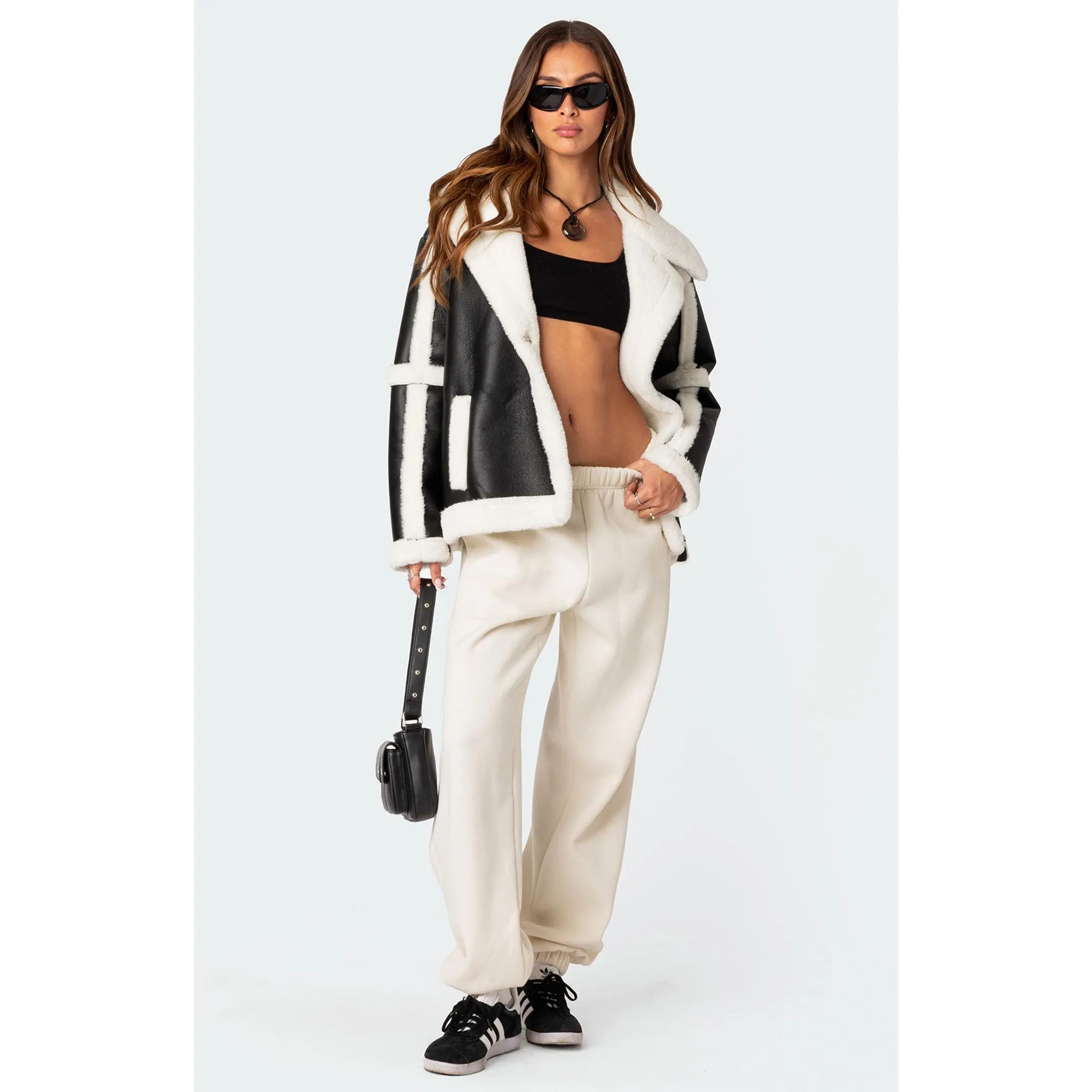 Edikted Women's Rocki Oversized Faux Leather Shearling Jacket