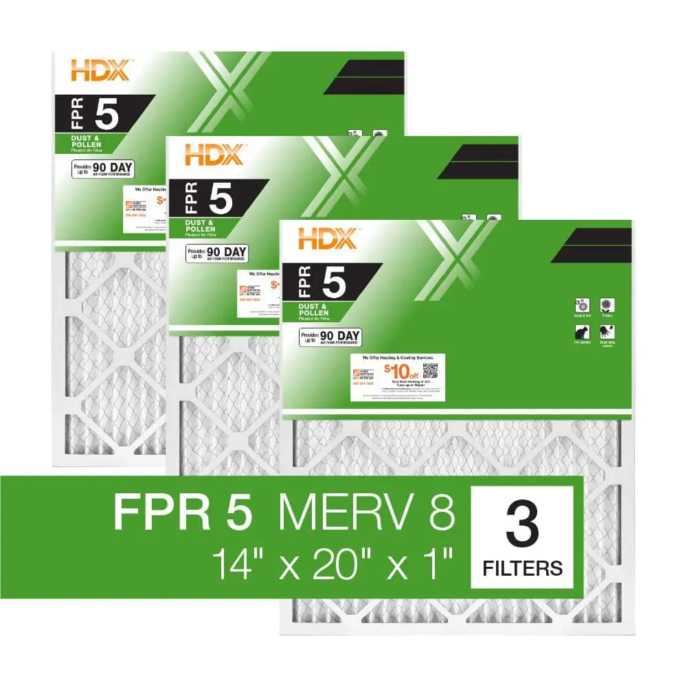 14 in. x 20 in. x 1 in. Standard Pleated Furnace Air Filter FPR 5, MERV 8 (1/3-Pack)