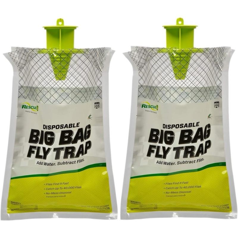Rescue Big Bag Fly Trap - Disposable Outdoor Use - 2 Traps Green Add Water - Catch Up To 40,000 Flies - No-Mess Design Lemon Scent Lemon-Scented Roach Safe Cockroach mosquito trap Gel Non-Aerosol Rodent Repellent k fragrance home safe Spray