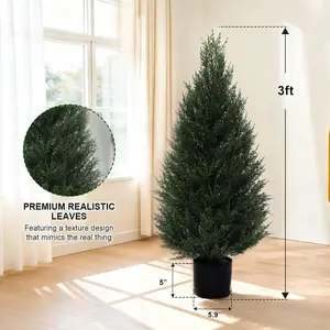 3ft 4ft 5ft Outdoor Artificial Cedar Topiary Trees, All-Weather Faux Pine for Home Porch Entryway Decor 2Pack