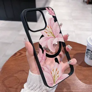 Pink Lilies Phone Case Is Suitable For IPhone 16/15/14/13/12 Pro/11/XS Max 68 Plus. It Features A Fashionable And  Pattern Design. The Transparent Case Comes In Multiple Colors And Is A Classic Shockproof Mixed Transparent Phone Case Gift.