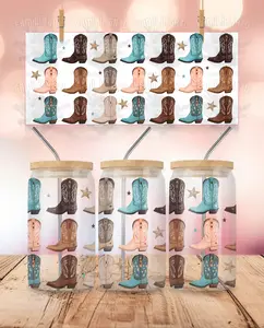 Western - Cowgirl Boots UVDTF Sticker Wrap For 16 oz Libbey Glass Cup