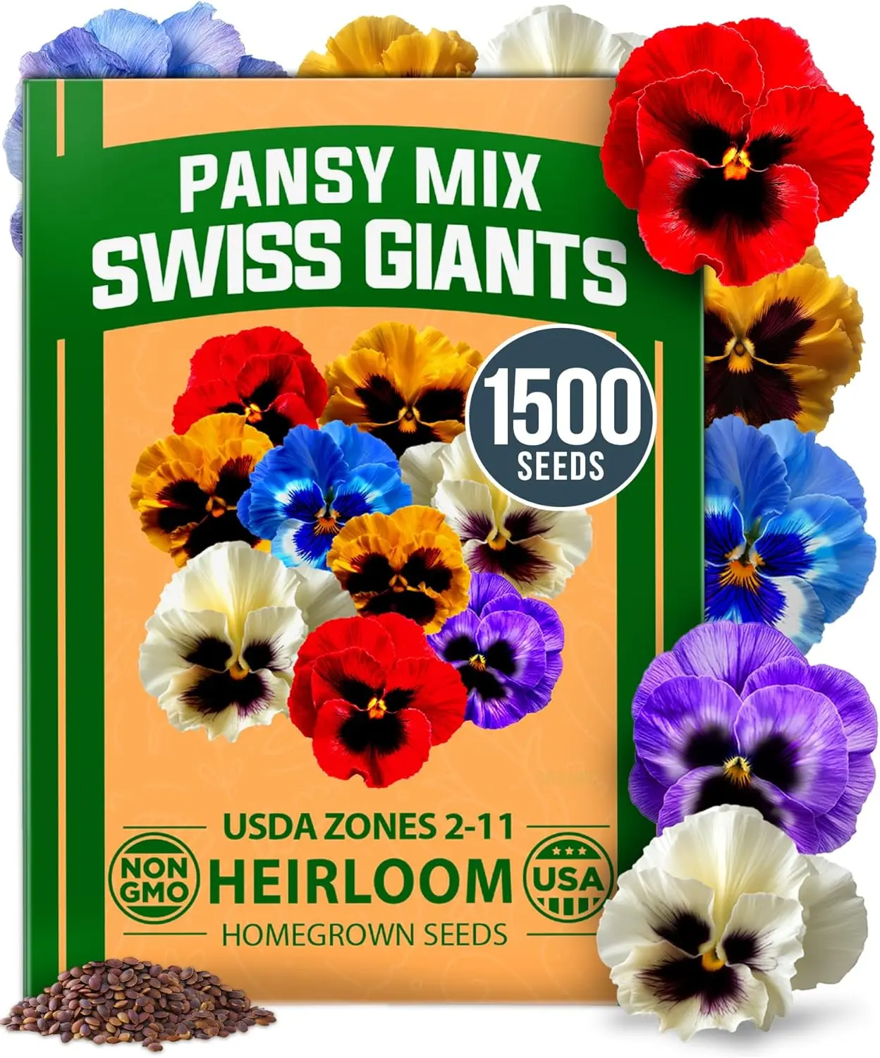 Pansy Swiss Giants Mix - 1,500 Flower Seeds (2.13g) - Fall Planting Pansies Seed - Edible Viola Seeds - Cold Hardy Annuals for Containers & Outdoor Gardens (Viola × wittrockiana)