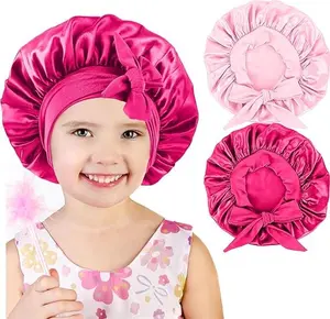 Kids' 2-Piece Silky Haircare Bonnets - Elastic Tie Band Hair Cap for Sleeping, Reduces Frizz for Baby Toddlers and Girls