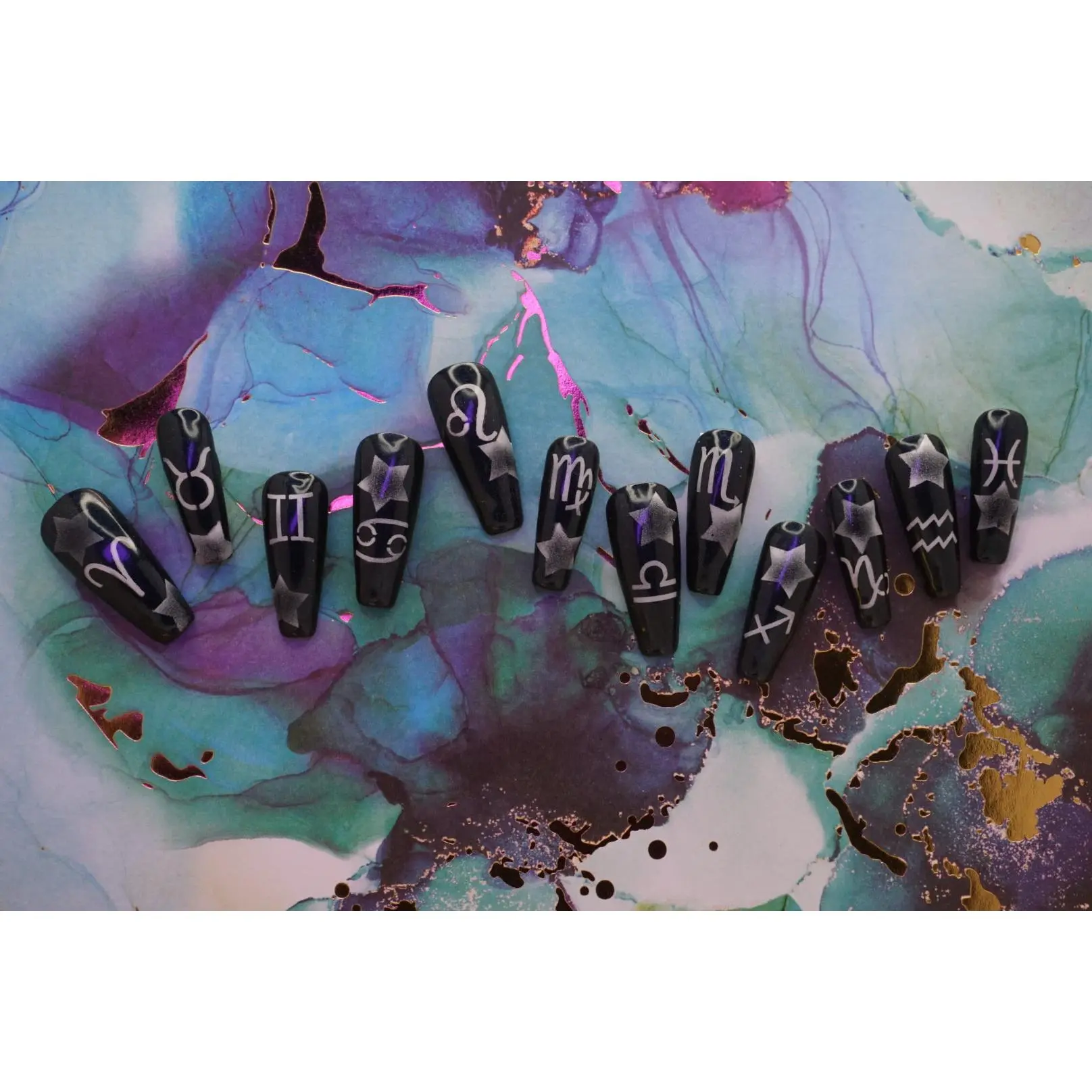 12 Zodiac Symbols - Airbrush Nail Stencil