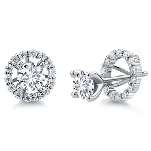 Gem Stone King 925 Sterling Silver Women Stud Earrings with Removable Jackets Round Lab Grown Diamond and Moissanite (1.42 Cttw)