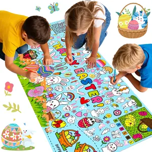 Easter Coloring Tablecloth for Kids, Large 31x72 Inch Poster with Bunnies, Eggs, Flowers, Perfect for Easter Party Games, Classroom Decorations, Spring Activities, and Holiday Supplies