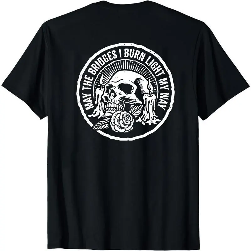 Women's "May The Bridges I Burn" Graphic T-shirt - Funny Casual Short-Sleeve Tee in Smooth, Lightweight Cotton, Tshirt, Seamless, Shortsleeve, Fabric, Soft, Round Neck, Graphic Print, Lady, All Seasons, M