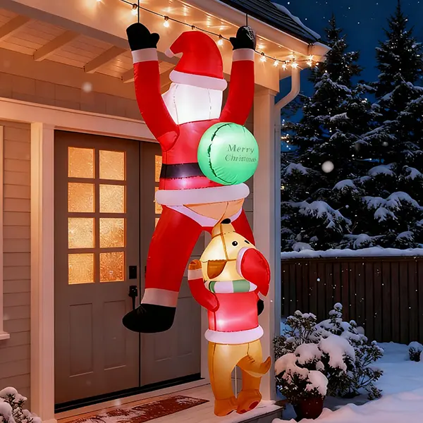 AMUNDO 6 FT PVC Christmas Inflatable Santa with Dog & Gift Bag, Built-in LED Glow Lights, Christmas Decor for Window Eaves, Garden Yard