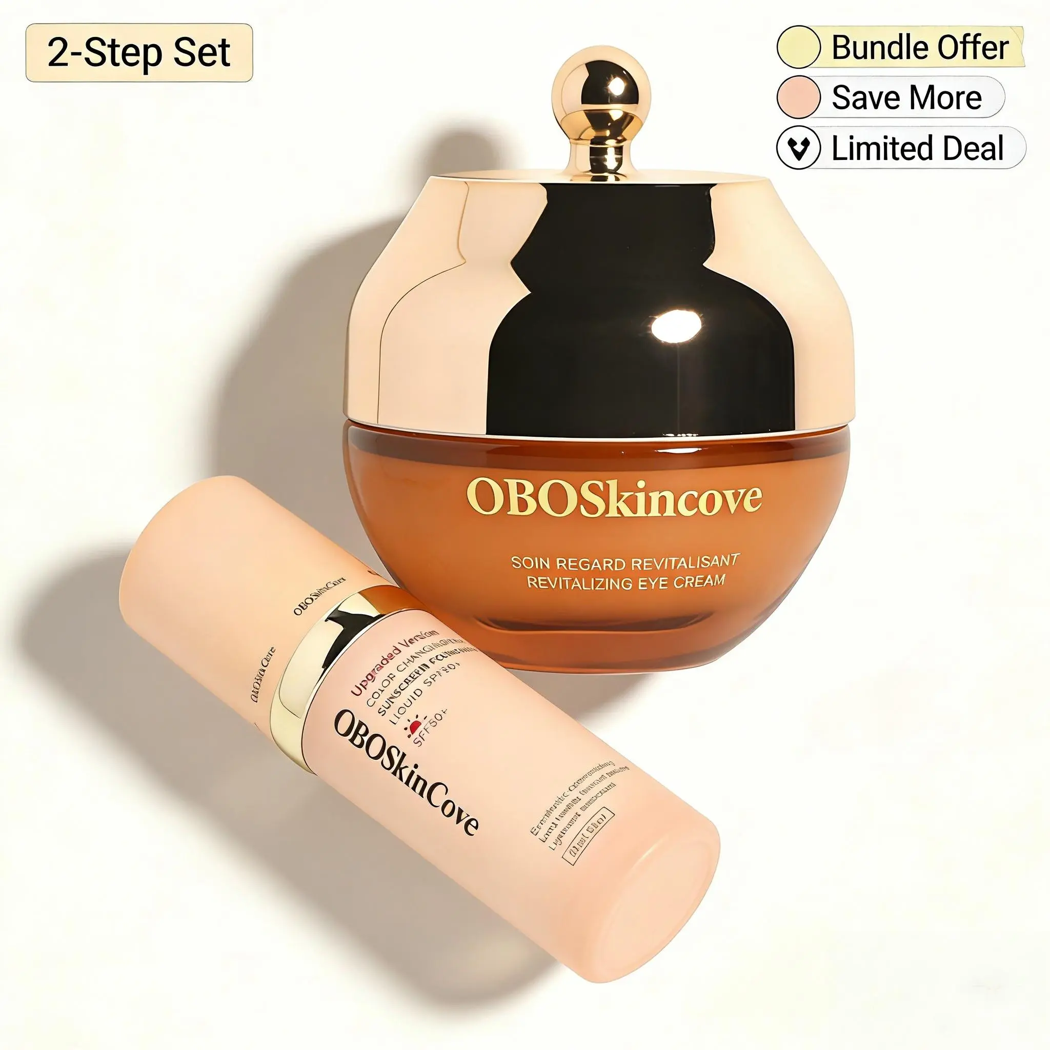 OBOSkincove Daily Eye & Glow Cosmetic Kit - Collagen Moisturizer Eye Cream, Lightweight Silky Sunscreen Foundation for All Skin Types, Makeup for Hydrating Needs