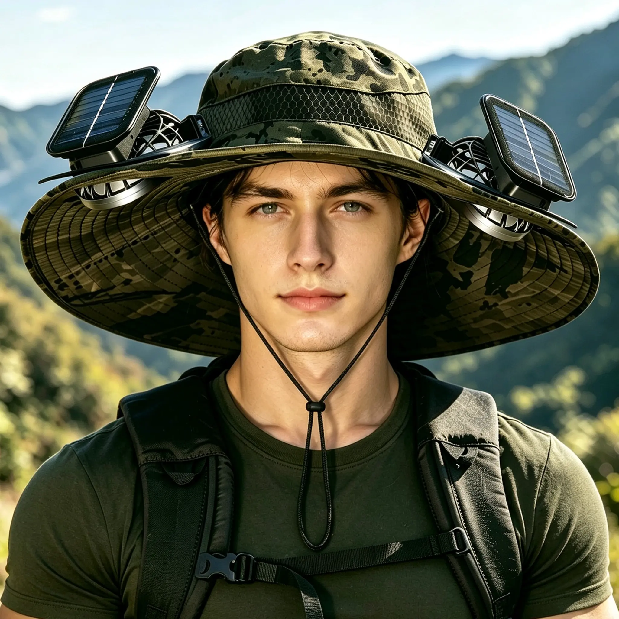 Dog & Cat Solar Cooling Hat - UPF 50+ Wide Brim Waterproof Sun Protection Cap with 2 Adjustable Solar Fans, Mens Hats for Outdoor Hiking, Gardening