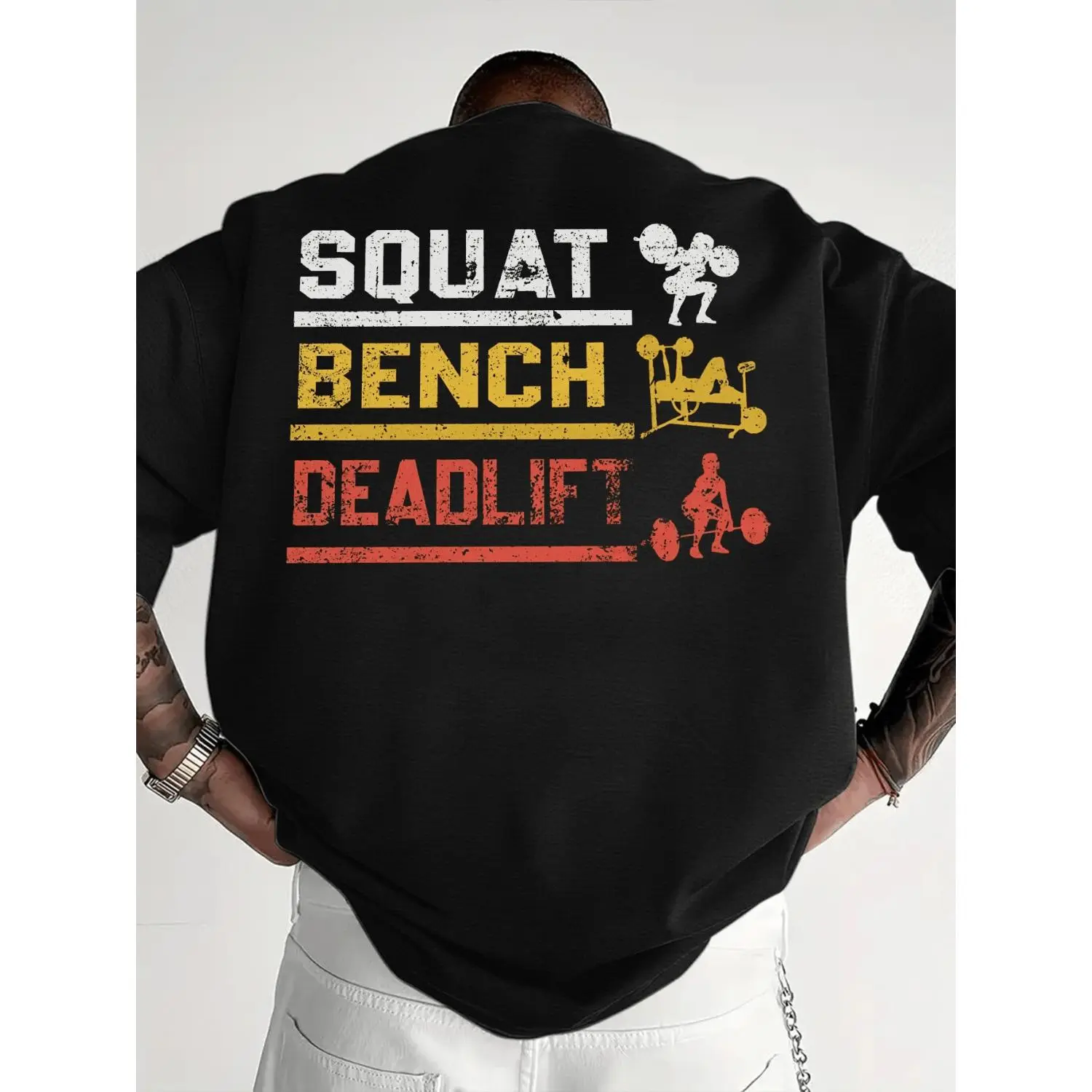 Men'S Gym T-Shirt - Moisture-Wicking Workout Shirt with Squat, Bench Press, Deadlift Graphic - Lightweight Athletic Tee for Bodybuilding, Powerlifting, Weightlifting - Machine Washable Gym Apparel - Black Fitness Top For Men, Gym Clothes