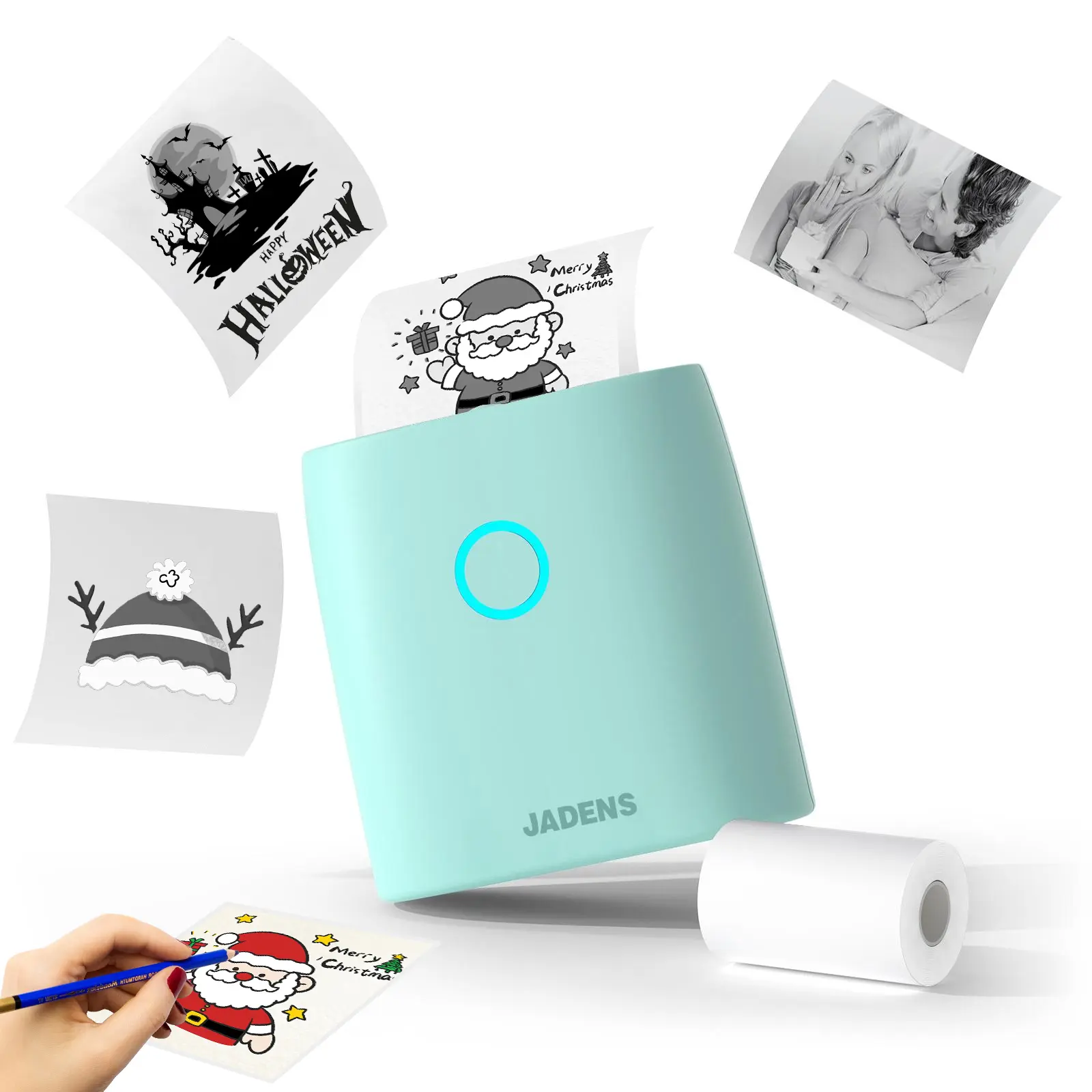 JADENS JD21 Mini Sticker Printer-2 Inch Bluetooth Thermal Pocket Printer,Inkless Portable Printer for Study Notes,Photos, Memos,Lists,Gifts,Journals Printing Machine Sticky Label,Christmas Birthday Gifts for Girls Boys-#SummerVibes, Label Maker Printer, P