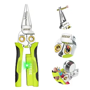 SEESE 8 In1 Wire Stripper Twister for Cutting and Pulling Wires, Multi-Function Wire Stripping Pliers,Cable Scissors,Voltage Tester Pliers, 12V to 250V Live,Null,Hot Wire Judgment AC DC, Audible and Flashing LED Alarms Holiday gifts