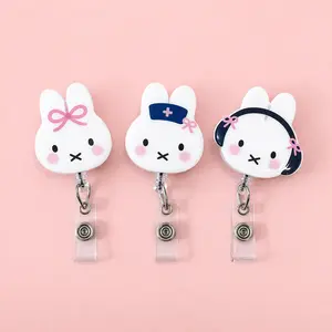 Bunny Rabbit Retractable Badge Reel Acrylic Miffy Style Office Accessory Unique Gift for Nurse Teacher Durable 3mm Thick Resin Coated