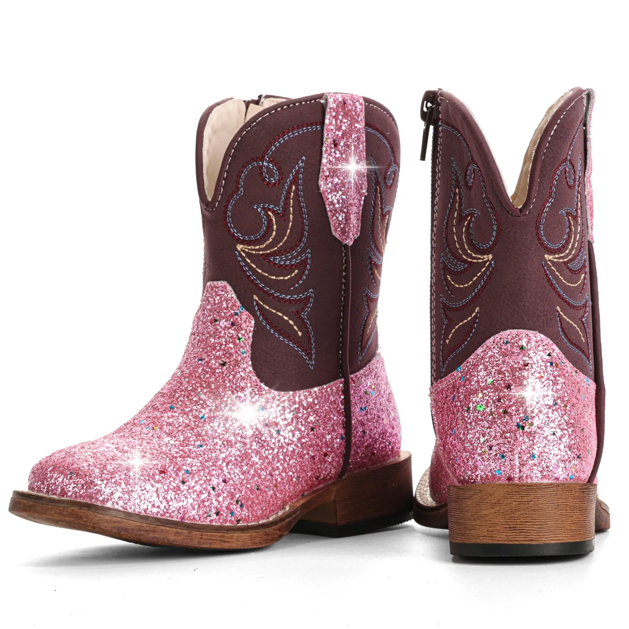 IUV Girls Cowgirl Boots Toddler Boys Cowboy Boots for Little Big Kids Western Square Toe Riding Mid Calf Boot Child Mid Calf Glitter Toddler Cowboy Boot  SummerVibes