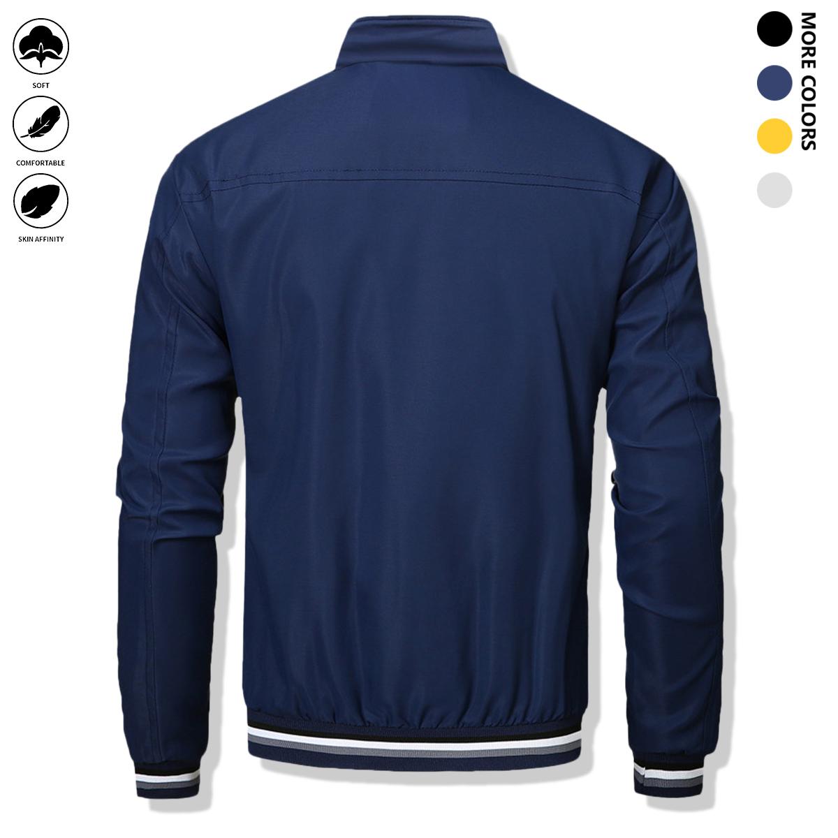 Men's casual pilot jacket, stylish fully-matched fashion zipper crew-neck polyester 100% long-sleeved non-stretch woven coat