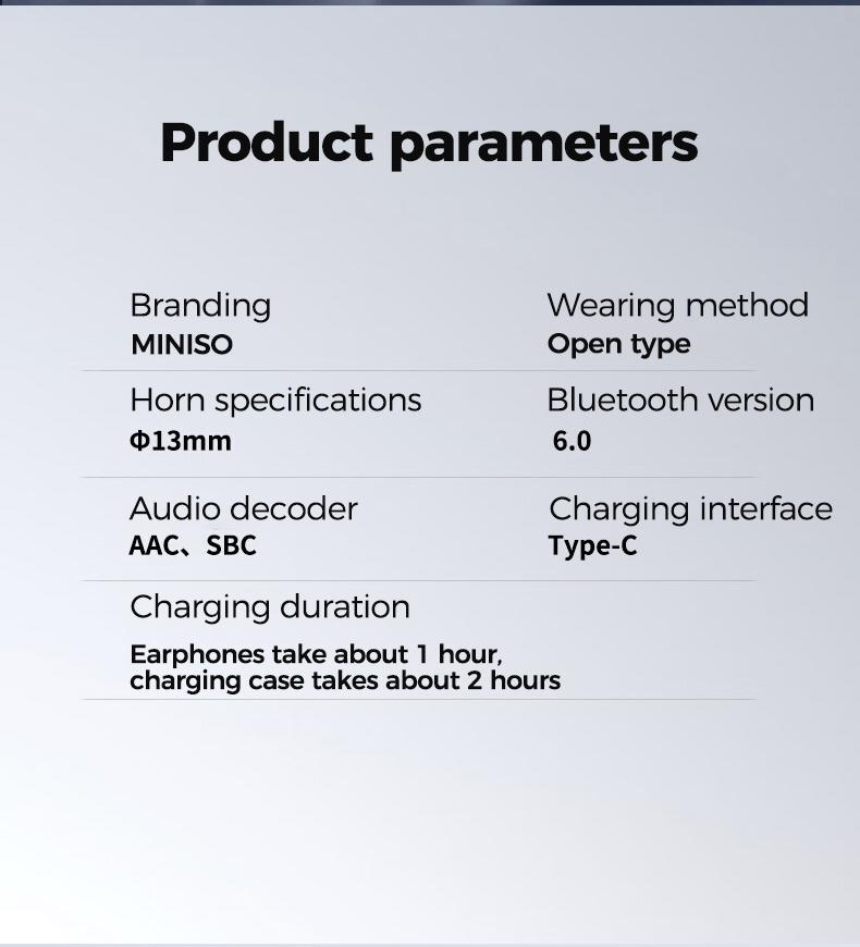 MINISO MS210 Wireless Earbuds Bluetooth Headphones, Zero-Gravity Titanium Ear-Hook Design, 145H Playtime, IPX5 Waterproof, Noise Isolation, Ideal for Travel & Gifts