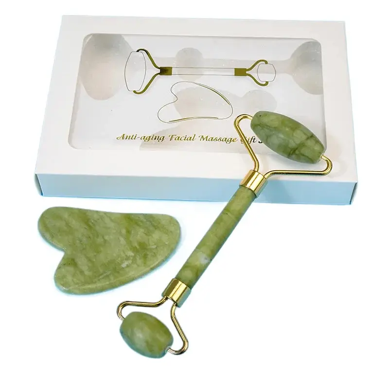 Natural Jade Smooth Face Roller & Gua Sha Scraper Set - Skincare Tool for At-Home Facial, Daily Massage, Anti-Wrinkle Beauty Instrument, Evening, Facial Beauty Instrument, Facial Care Tools, Beauty Devices