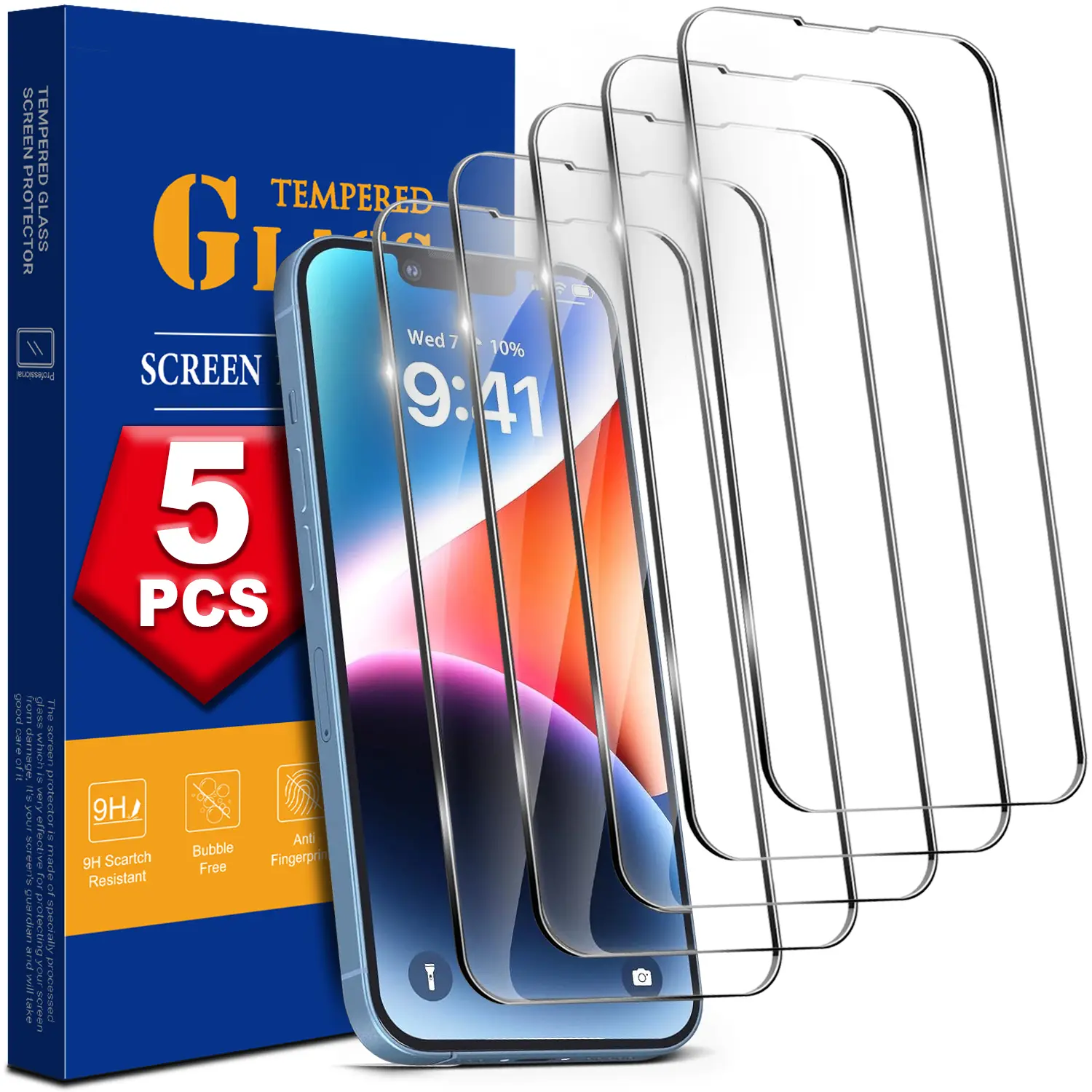 5 Pack Tempered Glass Screen Protector For iPhone 18 17 16 15 14 13 12 11 Series Pro Max Plus XR XS Max 8 7 6 SE, HD Clear, Dynamic Island Compatible